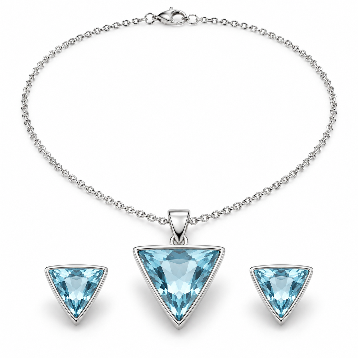 Triangle bezel pendant and earring set
