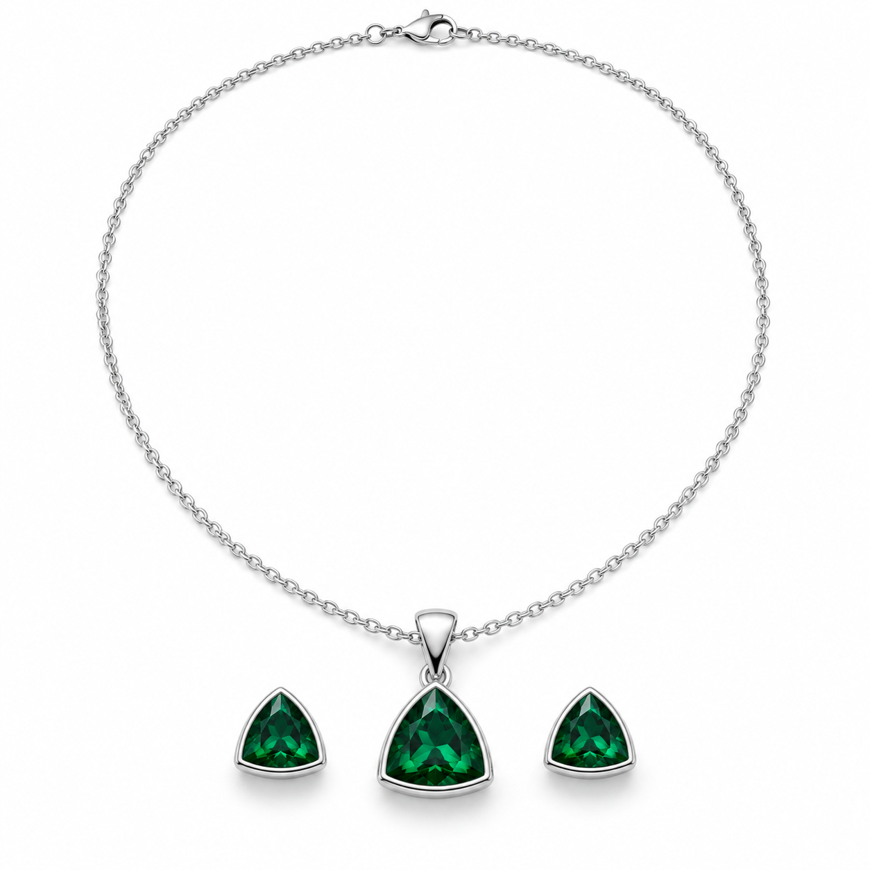Triangle bezel pendant and earring set
