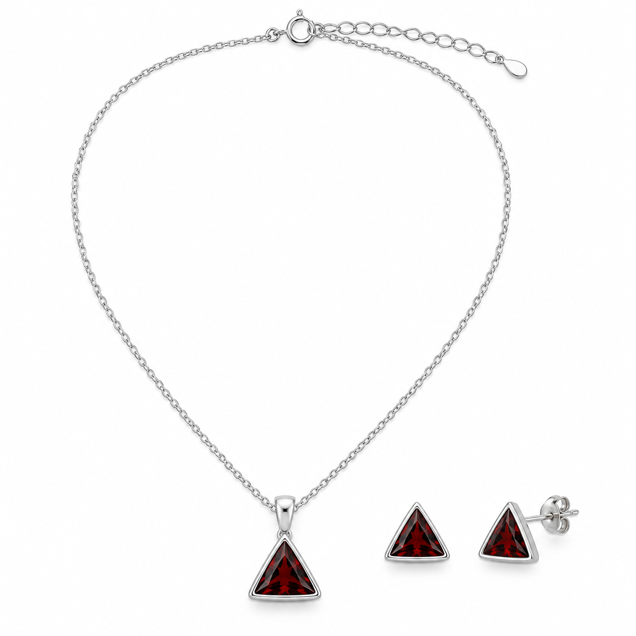 Triangle bezel pendant and earring set
