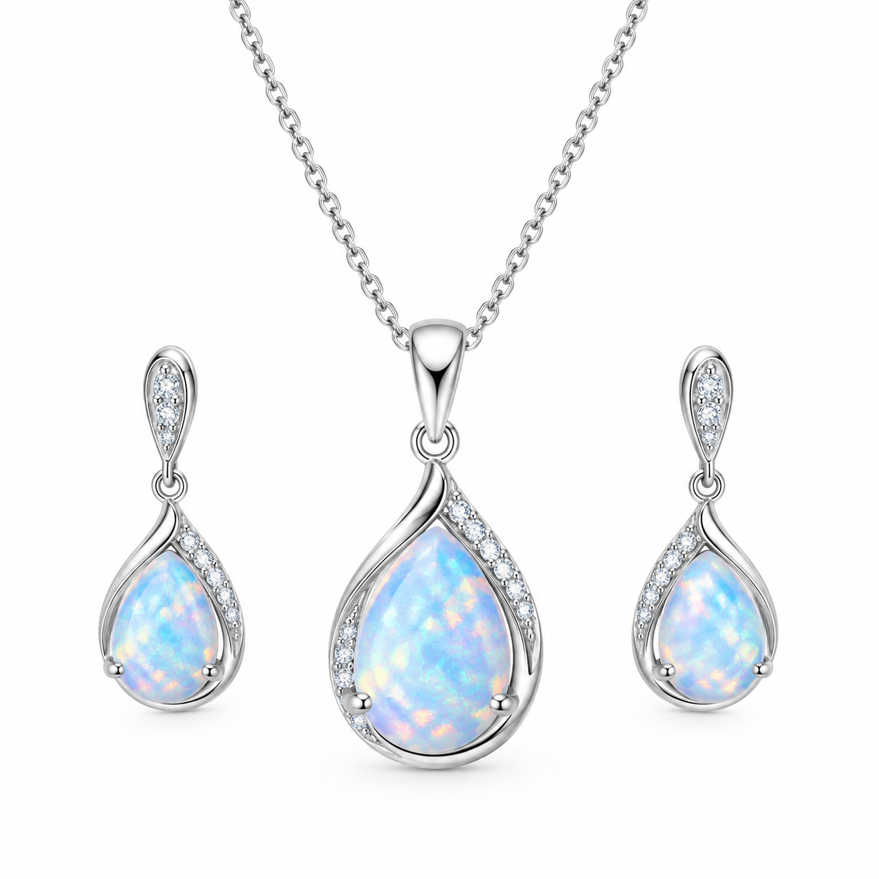 Teardrop opal pendant and earring set