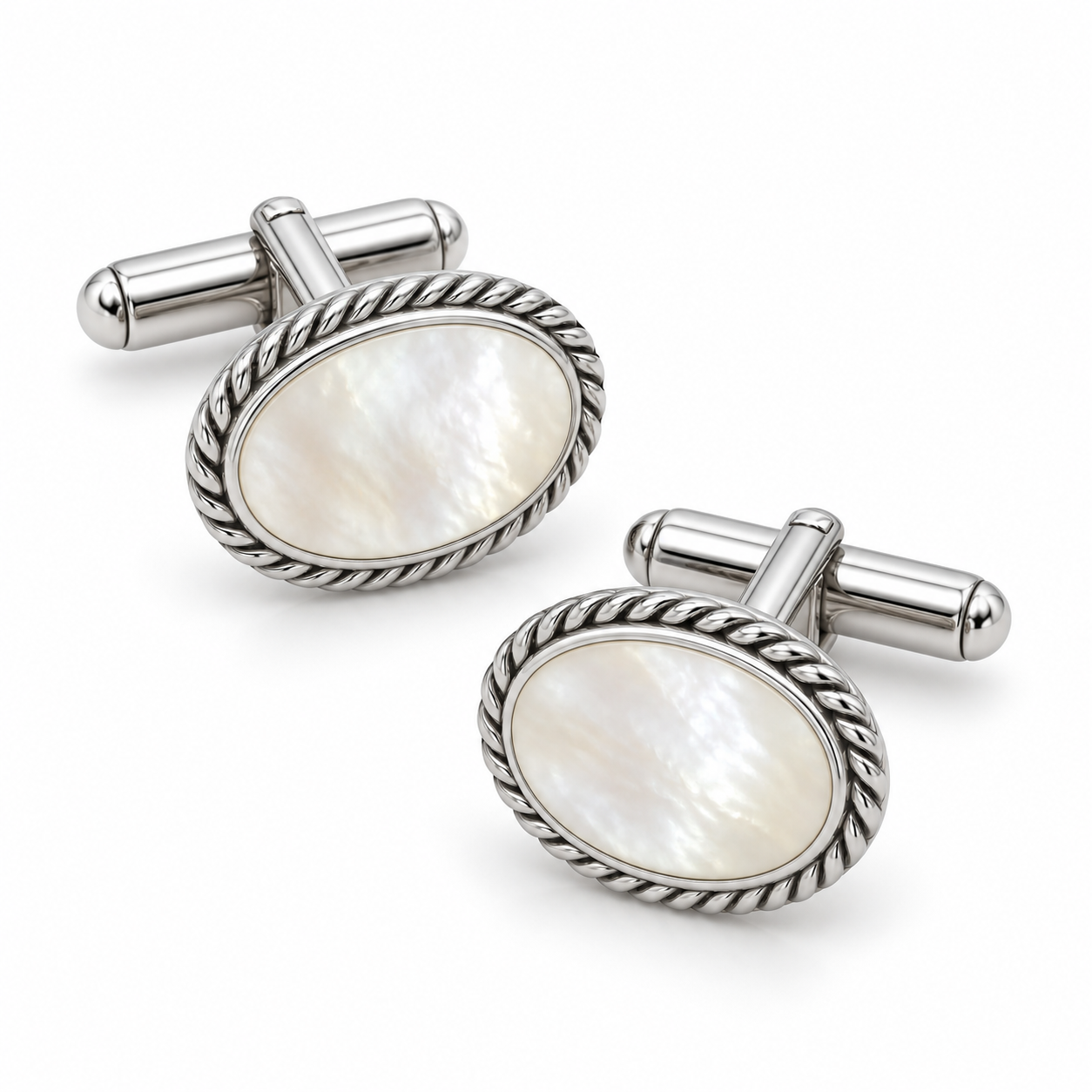 Rope-frame oval pearl cufflinks