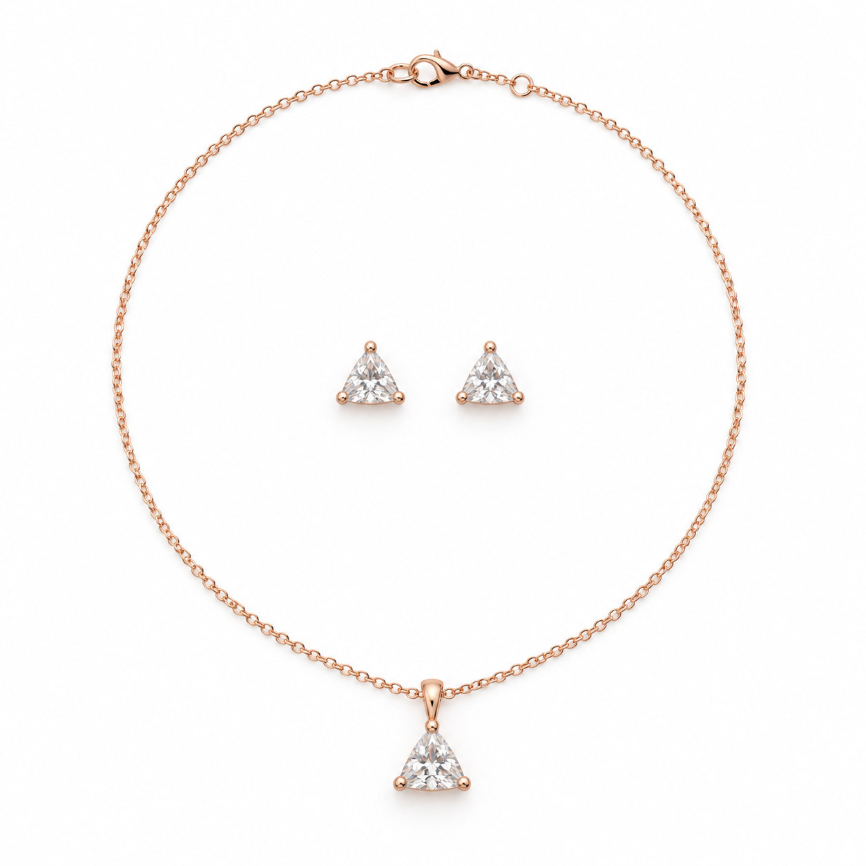 Triangle clear-stone pendant and earring set